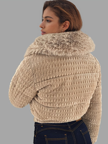 Women'S Winter Jacket - Full-Zip Coat with Detachable Fur Collar, Burgundy/Red - Cold Weather Outerwear for Everyday & Formal Events