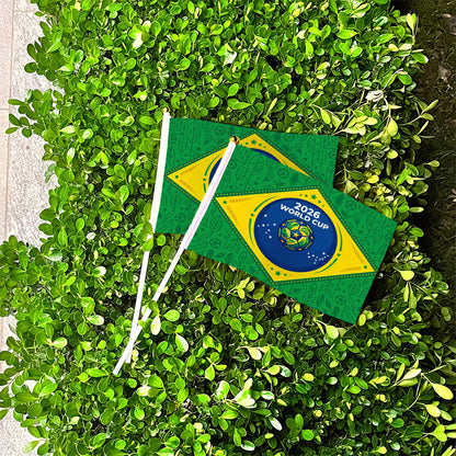 2026 World Cup Fan Banner with Brazilian Flag and Green Leaves