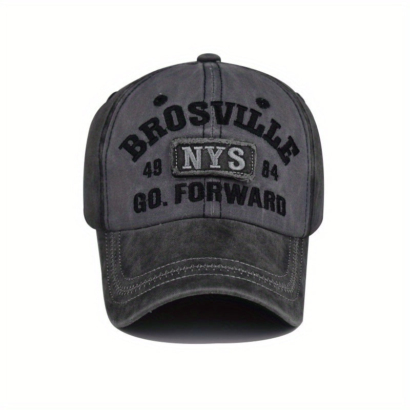 Vintage Style Unisex Baseball Cap, 100% Cotton Embroidered NYS Letter Design, Adjustable Dad Hat for Sports and Sun Protection, Hand Washable