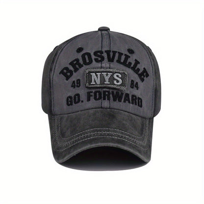 Vintage Style Unisex Baseball Cap, 100% Cotton Embroidered NYS Letter Design, Adjustable Dad Hat for Sports and Sun Protection, Hand Washable