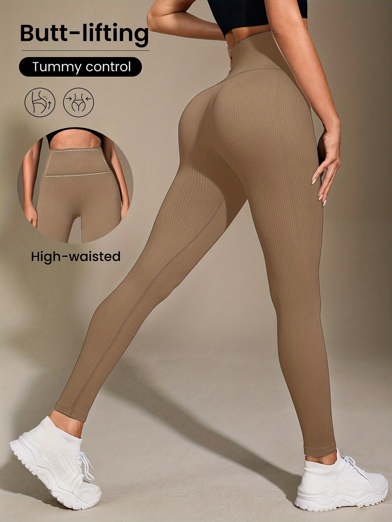 Women's High-Waisted Slimming Ribbed Leggings for Yoga