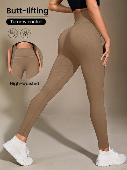 Women's High-Waisted Slimming Ribbed Leggings for Yoga