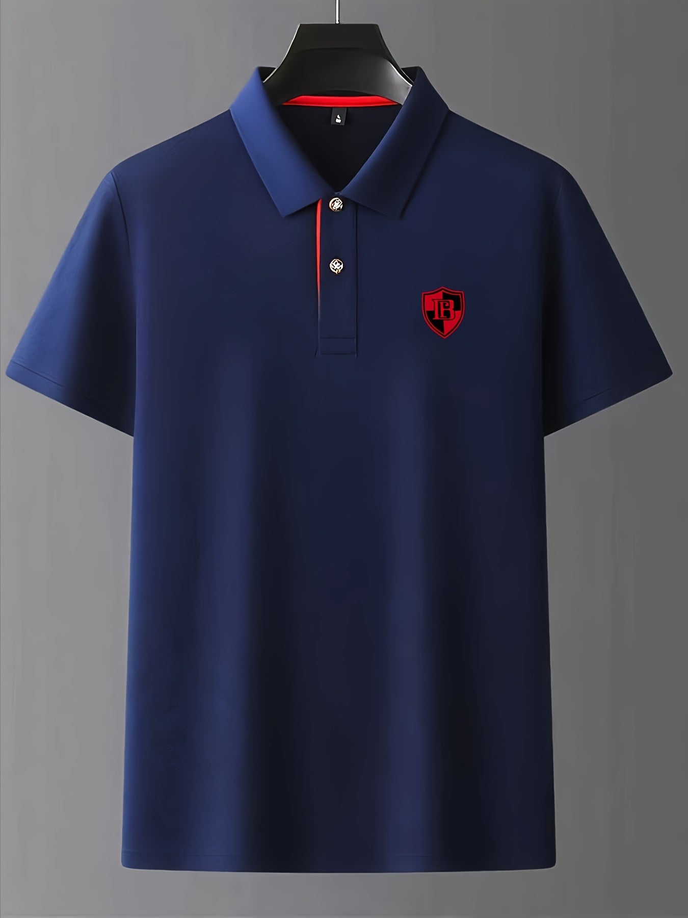 Men'S Fashion Short-Sleeve POLO Shirt | Contrast Rib-Knit Collar with 3D High-Frequency Print | Casual Style, Regular Fit, Summer Season - ayq