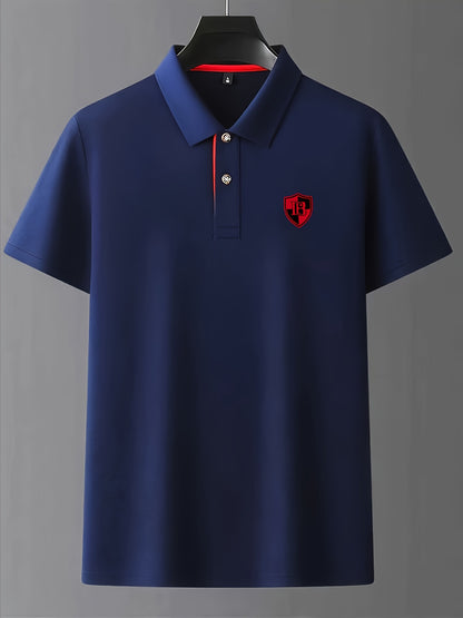 Men'S Fashion Short-Sleeve POLO Shirt | Contrast Rib-Knit Collar with 3D High-Frequency Print | Casual Style, Regular Fit, Summer Season - ayq