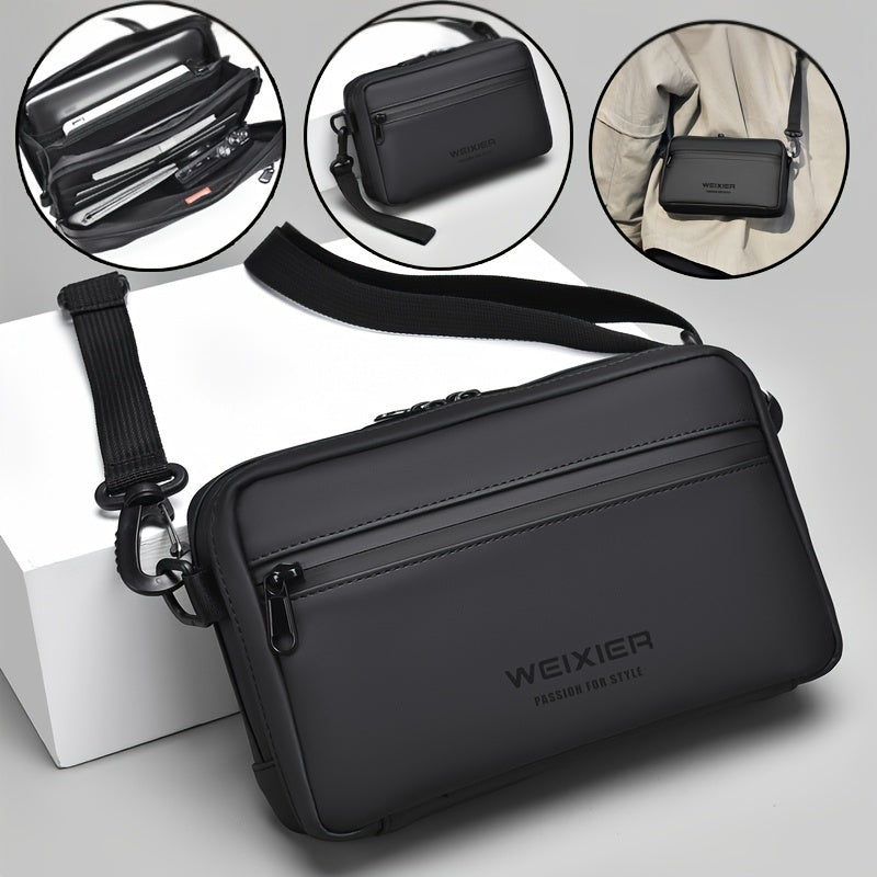 WEIXIER Men's Casual Nylon Handbag - Large Capacity with Adjustable Wrist Strap, Sleek Black for Daily Use, Valentine's Day Gift for Him, Outdoor Bag   Casual Style   Nylon Material