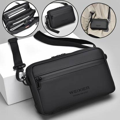 WEIXIER Men's Casual Nylon Handbag - Large Capacity with Adjustable Wrist Strap, Sleek Black for Daily Use, Valentine's Day Gift for Him, Outdoor Bag   Casual Style   Nylon Material