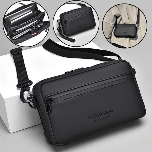 WEIXIER Men's Casual Nylon Handbag - Large Capacity with Adjustable Wrist Strap, Sleek Black for Daily Use, Valentine's Day Gift for Him, Outdoor Bag   Casual Style   Nylon Material