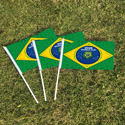 2026 World Cup Fan Banner with Brazilian Flag and Green Leaves