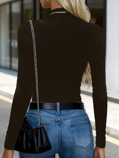 Women’s Gothic Style Long-Sleeve High-Neck Fitted T-Shirt
