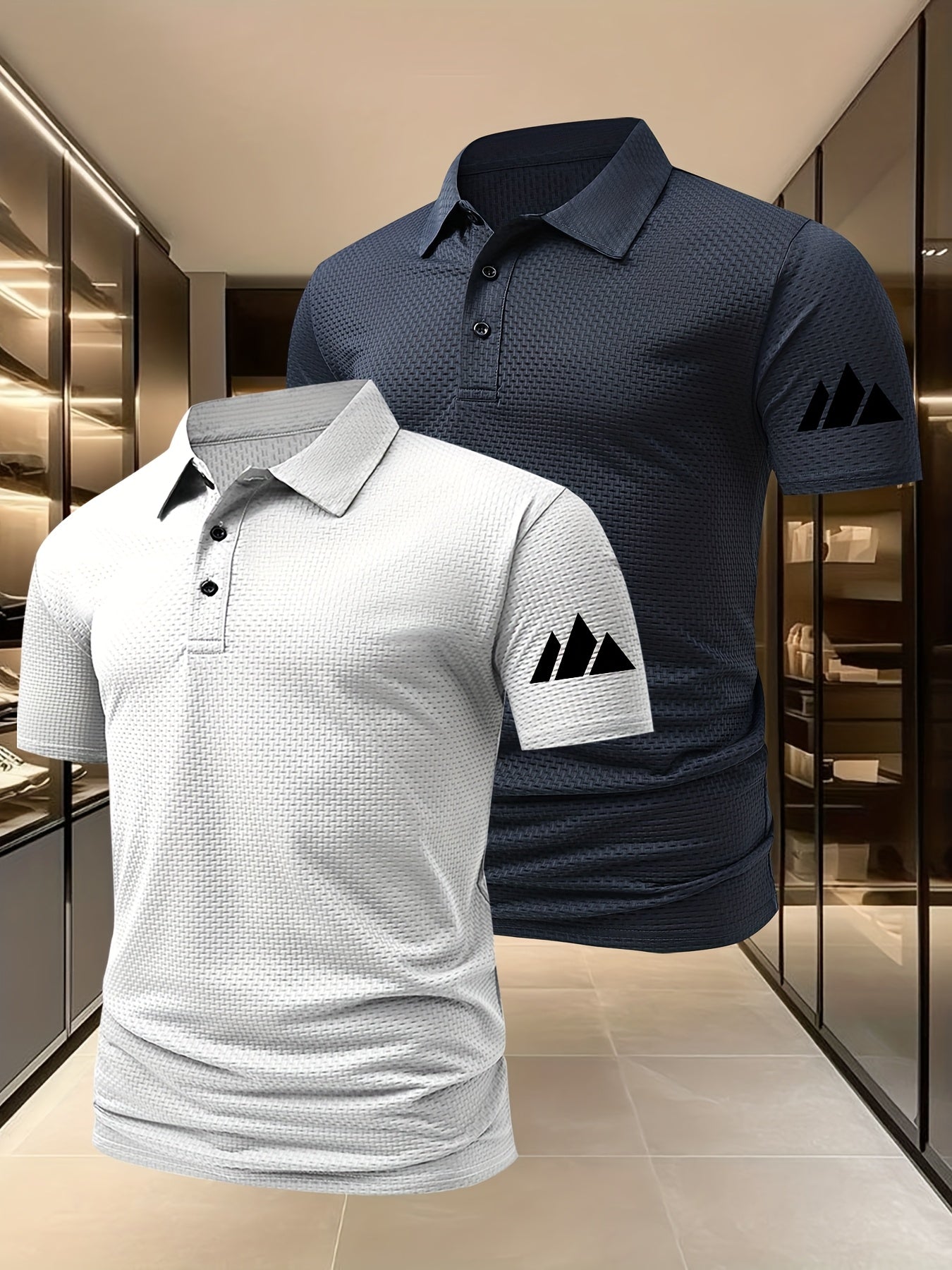 2pcs Minimalist Small Mountain Badge Pattern Men'S Outdoor Golf And Equestrian Casual Polo Short Sleeves, Mature Men'S Business Casual Polo, Breathable And Comfortable, Suitable for Spring And Summer, Can Be Worn As an Inner - ayq