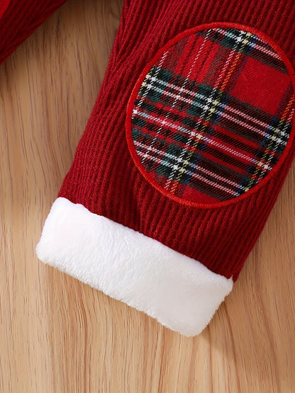 Boys' Turtleneck Long Sleeve Hoodie + Waffle Knit Spliced Suspender Pants + Hat 3pcs Set, Perfect for Outdoor