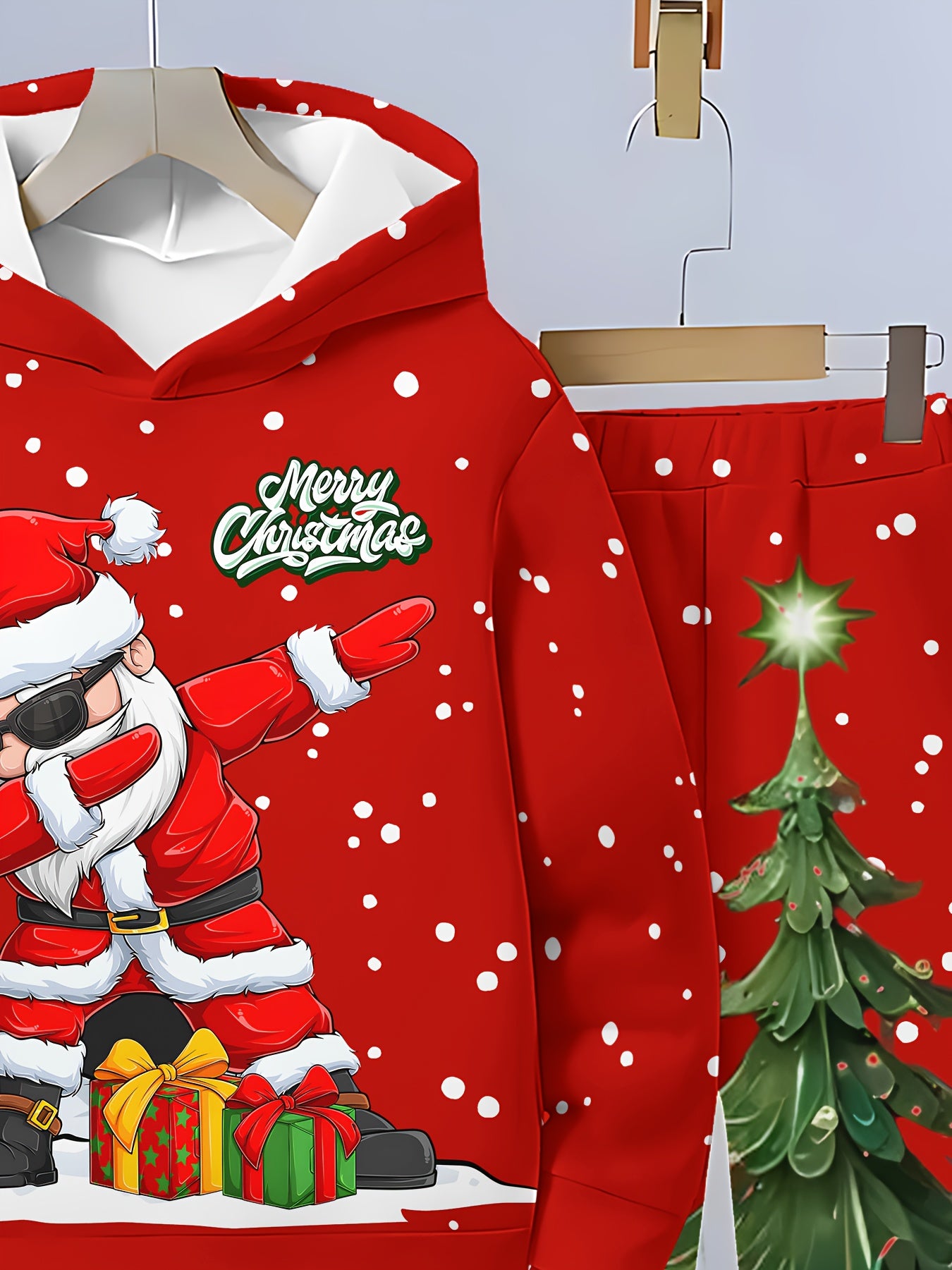 Christmas Santa Boy Fashion 3D Printed Casual Pullover Sweatshirt Spring Autumn Long Sleeve Sports Shirt, Regular Fit for Boys A 5 and Up; Outdoor Singing Shirt and Pants Set for Boys, Perfect for Outdoor