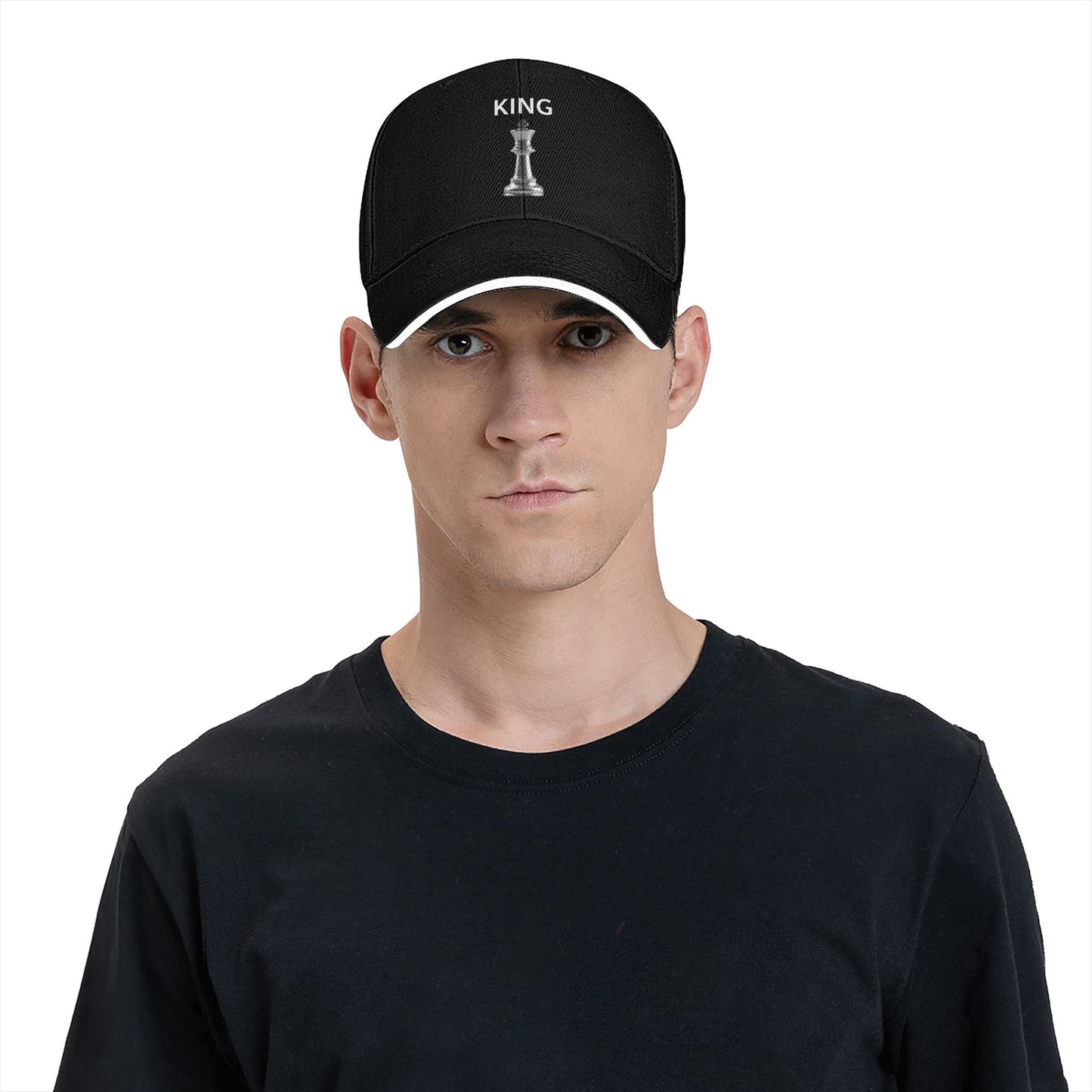 Chess King Snapback Baseball Cap - Black with White Chess Piece Design, Unisex Casual Sun Protection Hat for Men & Women, Perfect Gift for Chess Enthusiasts, Summer Cap | Unisex Hat | Durable Headwear