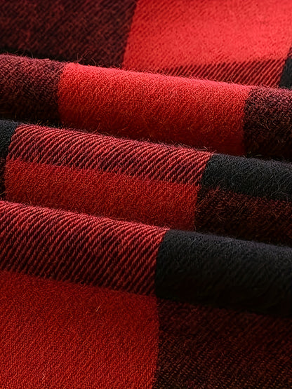 Plaid Shirt Coat For Men Long Sleeve Casual Regular Fit Button Up Hooded Shirts Jacket