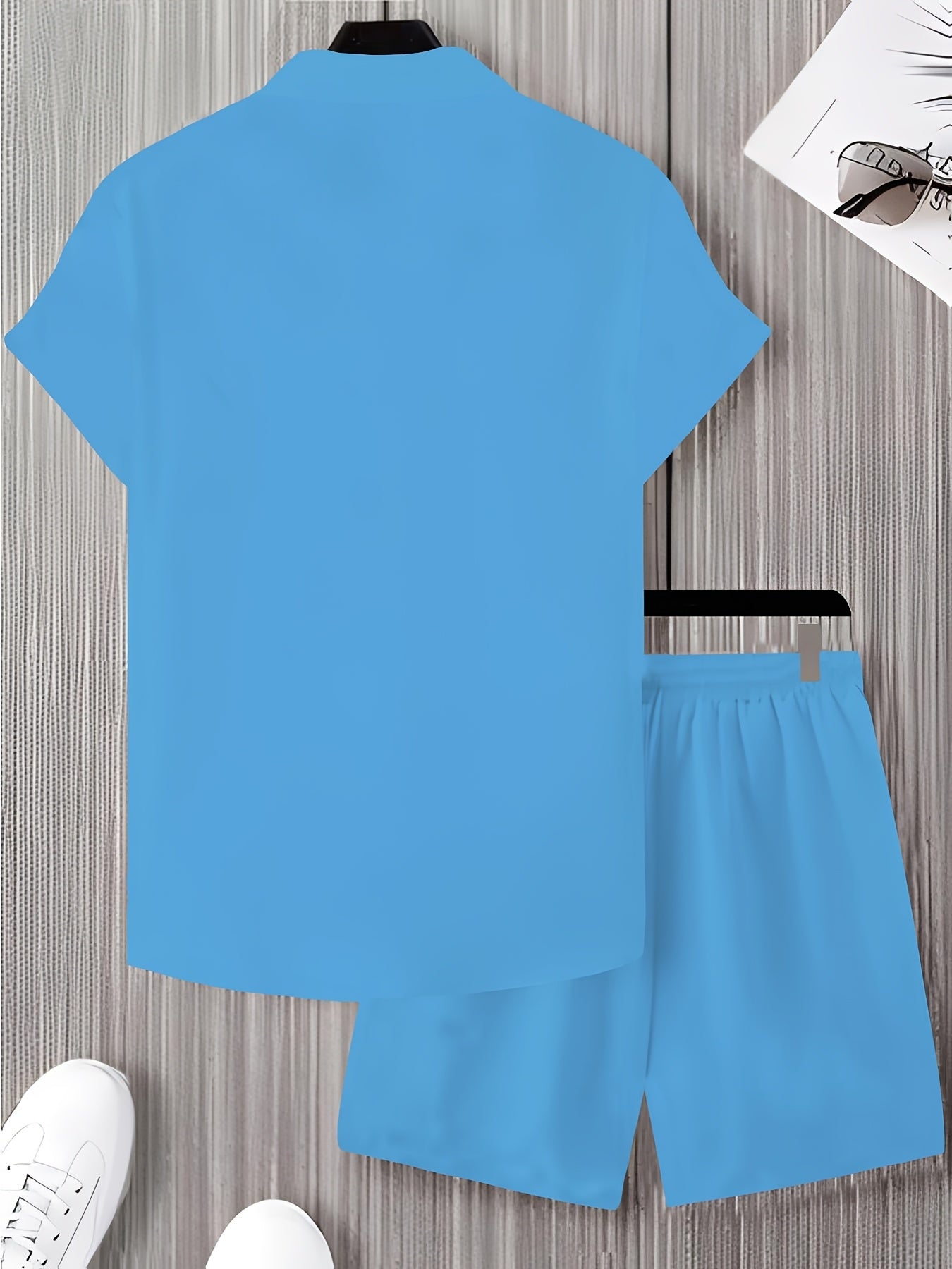 Men's Summer Short-Sleeve Shirt and Shorts Set - Casual Polyester