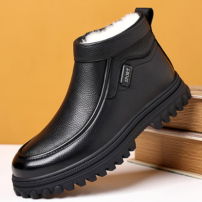 Men's Winter Snow Boots, Ankle High with Plush Lining for Warmth, Comfortable Slip-On Design, Durable PU Upper & PVC Sole, Ideal for Outdoor Activities & Casual Wear