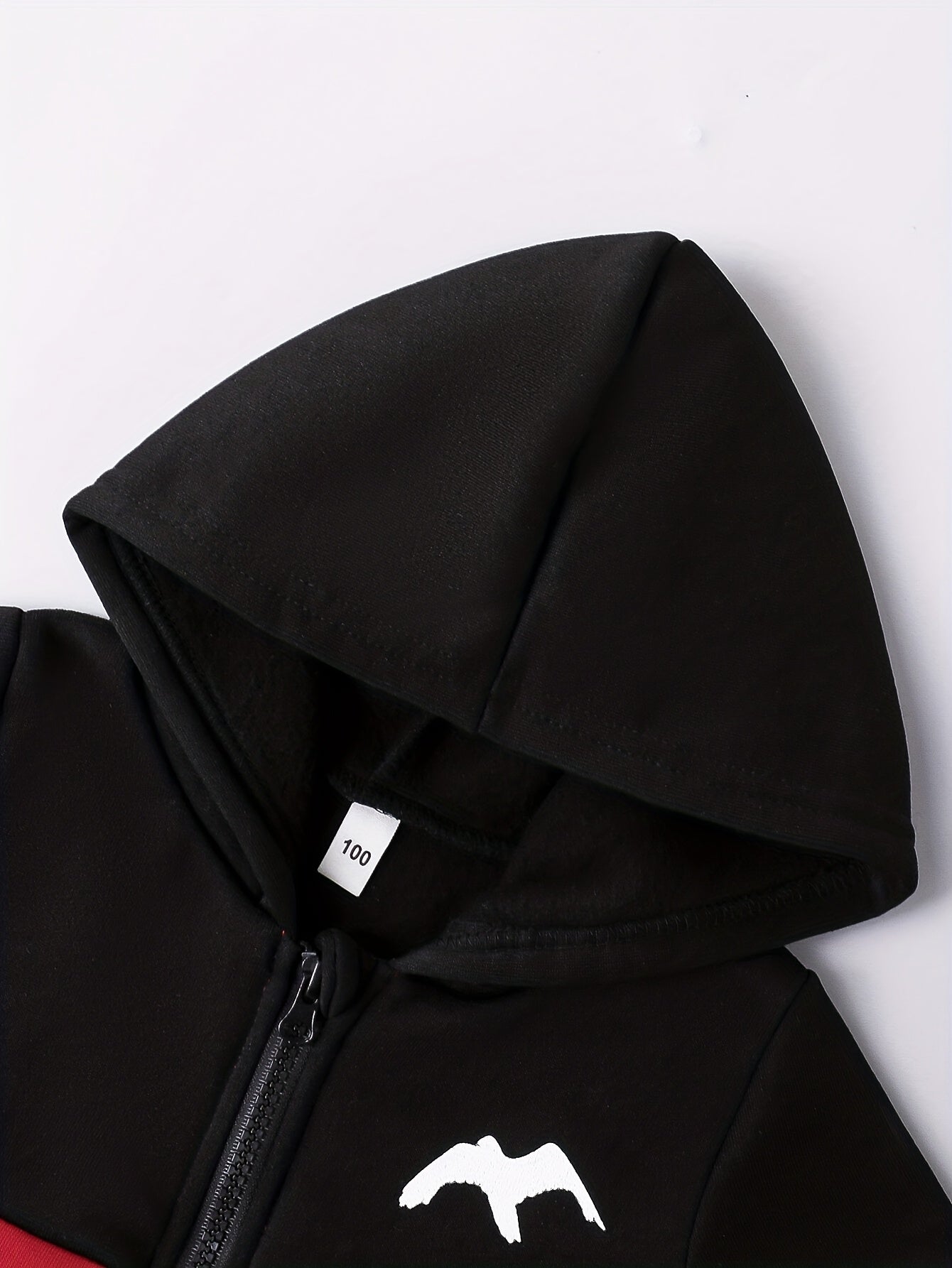 2pcs Boys' Autumn/Winter Fleece-Lined Hooded Zip-Up Jacket and Pants Set with Bird Print, Simple Color Block Design with Pockets, Fashionable Sporty Outfit for Outdoor Activities and Daily Wear, 100% Polyester Knit Stretch Fa