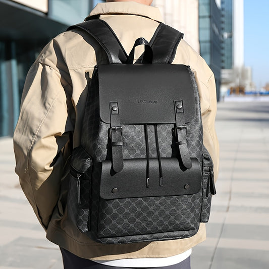 Men's Retro Geometric Print Drawstring Backpack - Casual British Style Durable Fabric with Multiple Compartments  Padded Straps for Daily Commute, Work, Travel, Backpack for Travel, Modern Logo Design, Highquality Straps, Ur