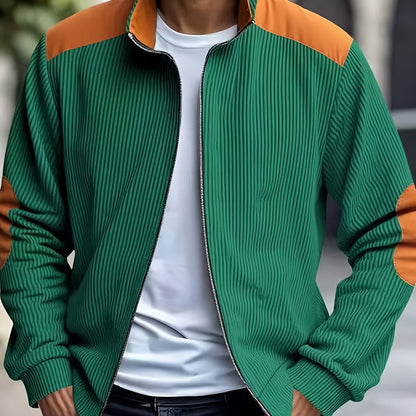 Men'S Long Sleeve Patchwork Fashion Warm Jacket, Corduroy Long Sleeve Warm Coat with Zipper Stand Collar Long Sleeve Casual Comfortable Autumn and Winter Style