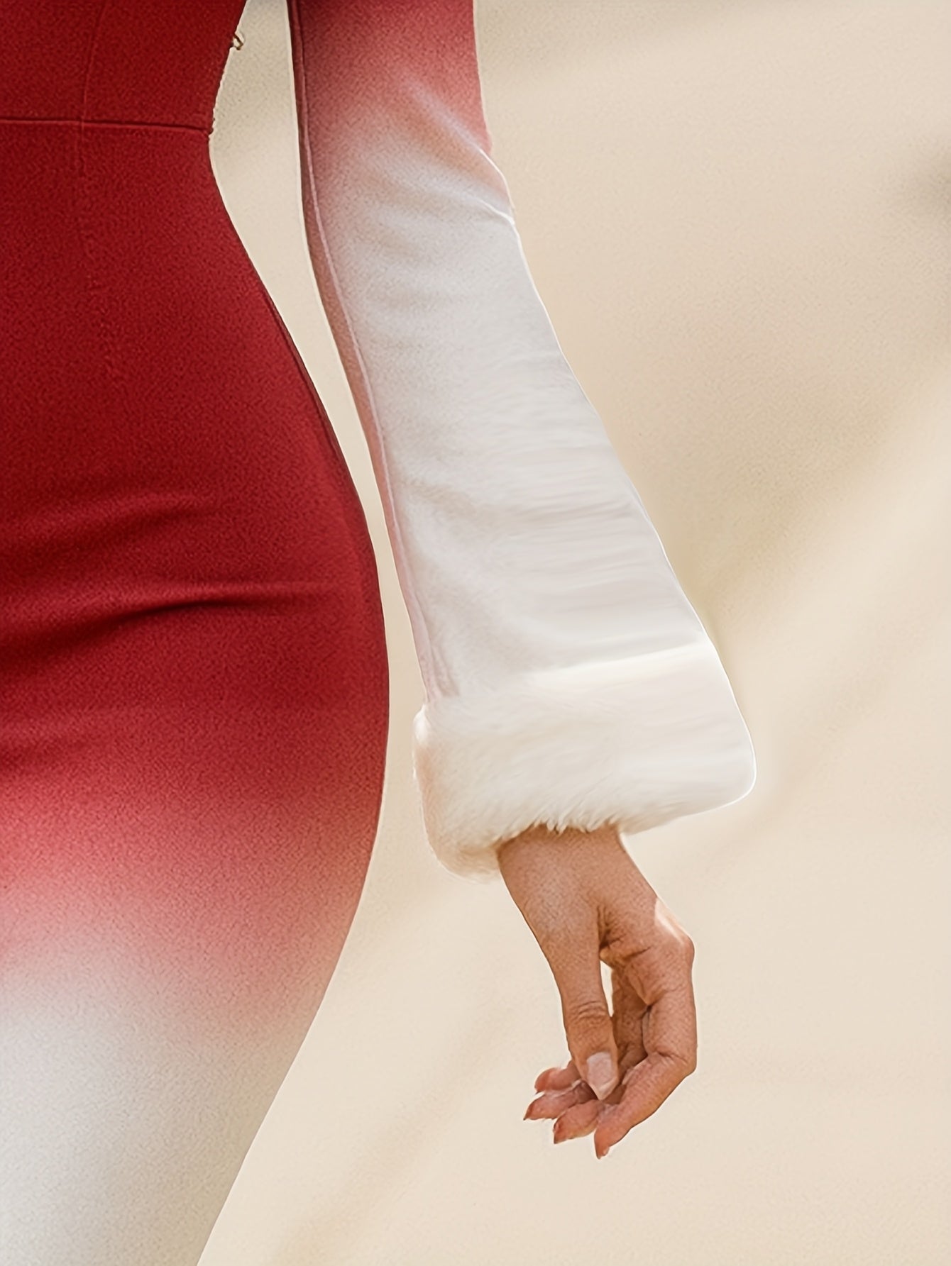 Women's Elegant Off-Shoulder/One-Shoulder Mermaid Dress with Deep Red & Burgundy Ombre - Sleeve Pencil Dress with White Cuff, Machine Washable Winter Party Wedding Formal Evening Gown, Fitted Silhouette with Flowing Hemline,