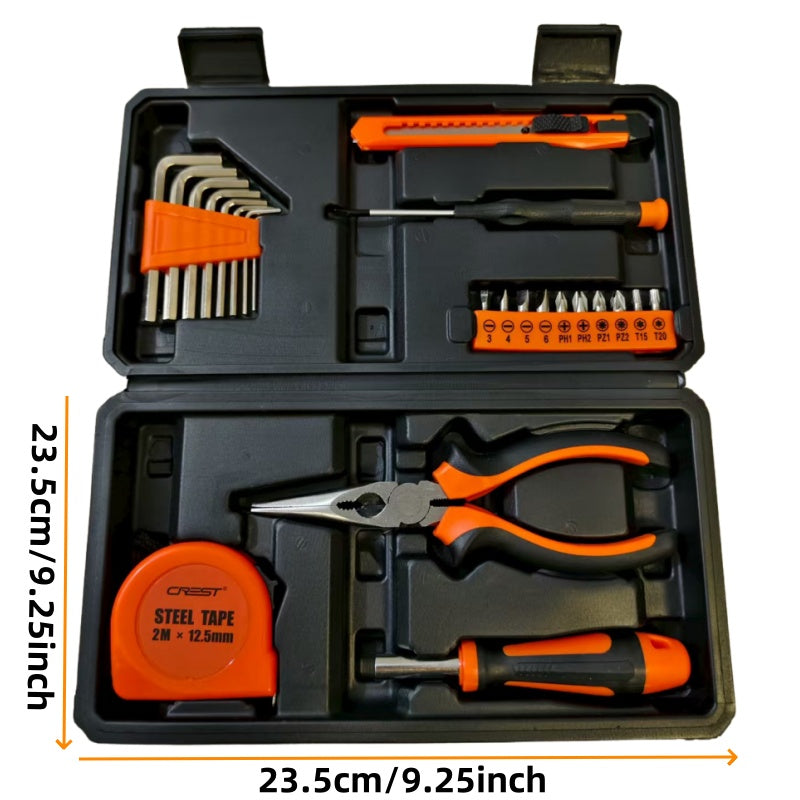 Multi functional heavy-duty manual tool kit with toolbox -20+sets of tools (pliers, hex wrench, screwdriver, tape measure), suitable for home repair, car maintenance, and DIY projects - suitable for mechanics (no power requir