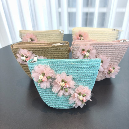 Girls 2pcs Straw Sun Hats Lightweight Floral Fisherman Style