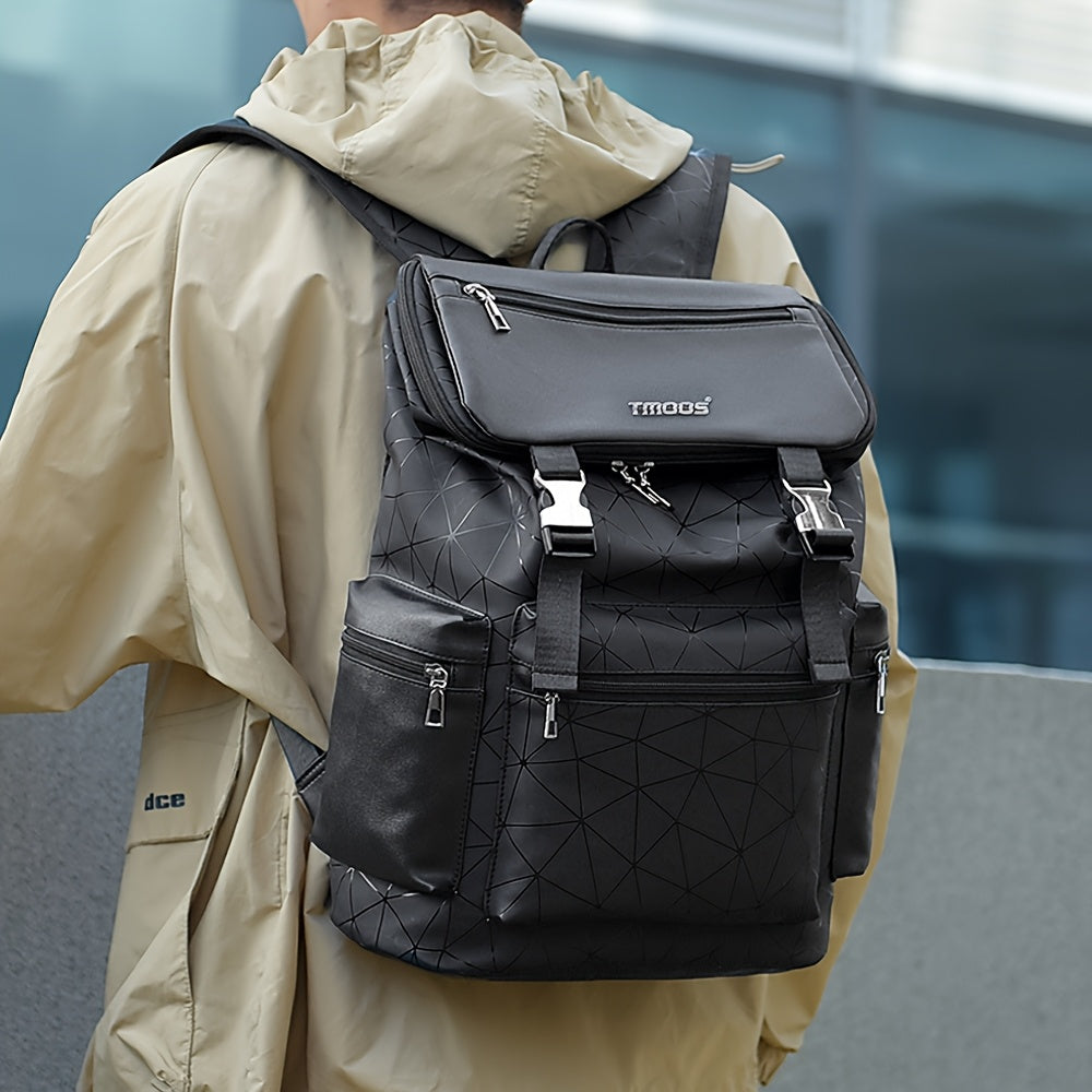 Unisex Backpack with Crocodile Texture, Large Capacity, Anti-Theft, Multi-Compartment, Fits 14-inch Laptop, Casual Travel  Business Commute, Minimalist Style, No Battery - Black