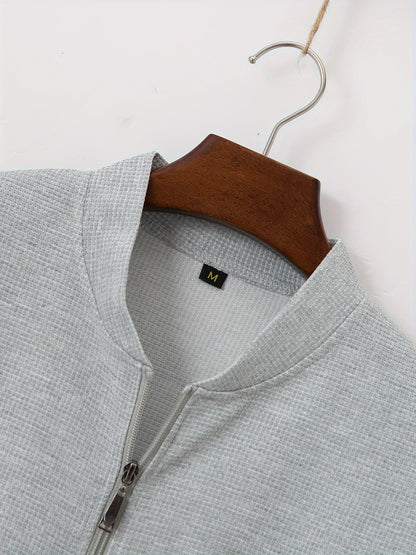 Men's Lightweight Jacket with Stand-Up Collar - Zippered Front Closure, Regular Fit Casual Coat for Everyday & Formal Wear - Spring/Fall Outerwear in White/Neutral Tones - Easy Care Zipper Jacket