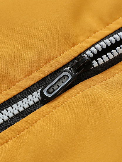 Men's Thermal Insulated Full-Zip Baseball Jacket with Full-Zip Closure - Heavyweight Winter Coat, Brown/White colorblock, Lining - Streetwear Outerwear for Casual & Formal Events - Compatible with Hoodies & Jackets (Men's Fas