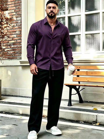Men's Business Casual Shirt and Trousers Set - Polyester, All Season