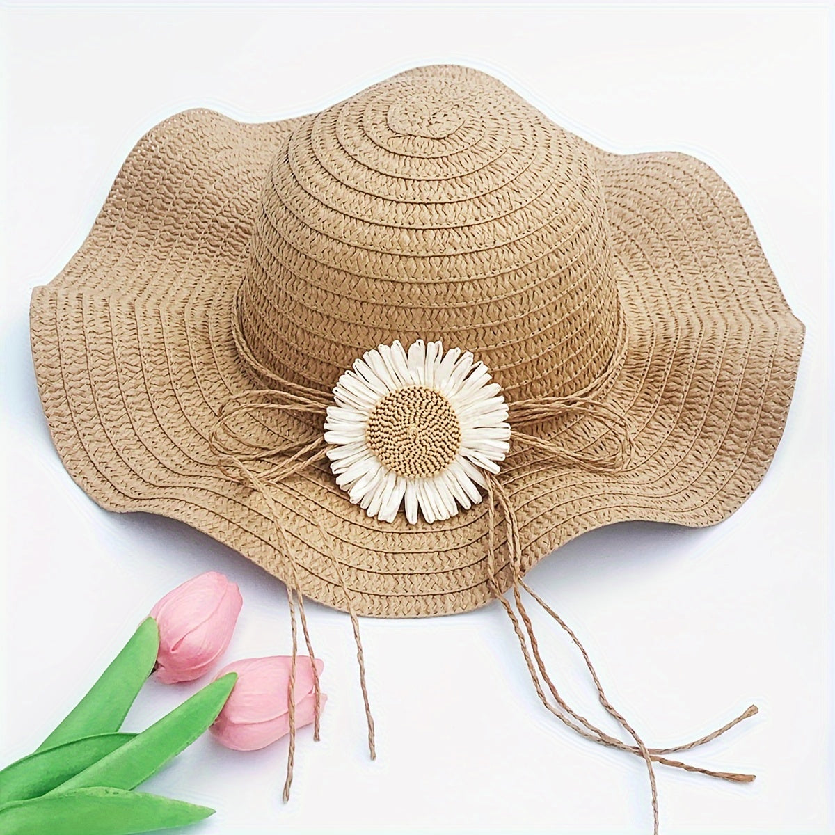 Women’s Adjustable Straw Hats with Floral Design and Carry Bag