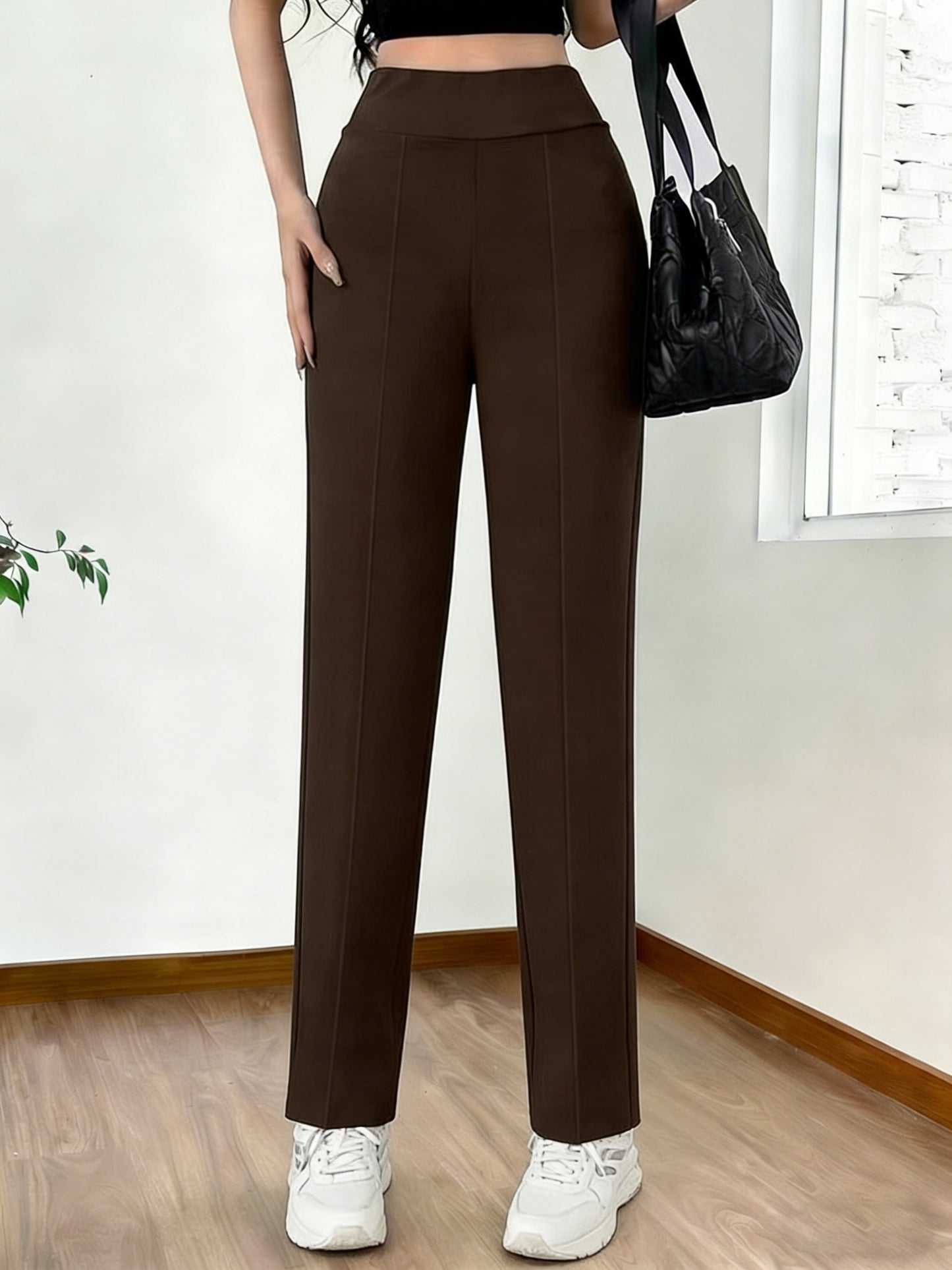 Women's Elegant Wide-Leg Trousers with Stretch Knit Fabric