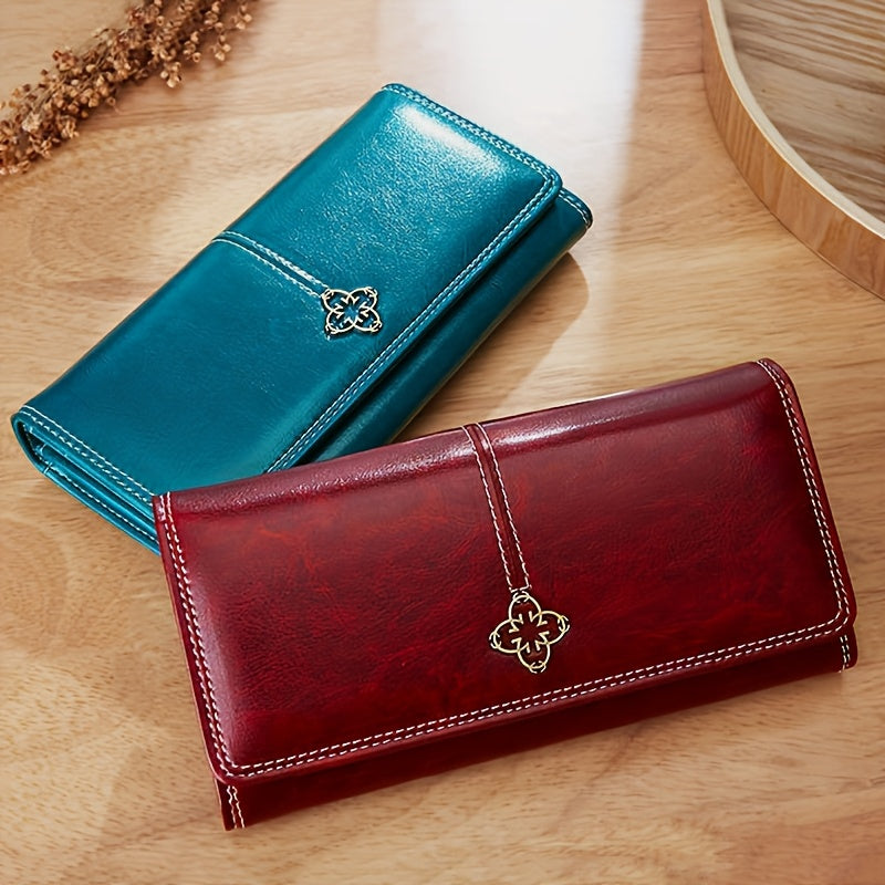 hour Women's Vintage -Korean Style Wallet - Long Wallet with Clasp Closure, Multi-Card Holder (Cash/credit), Slim Envelope Design Handbag, for daily Use, Professional & Special Events - Ladies Purse