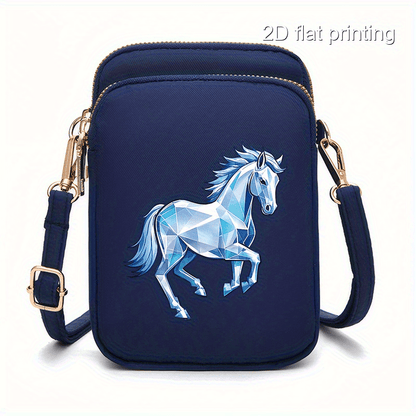 1pc Women's Horse Pattern Crossbody Bag - Compact Zipper Closure Polyester Phone Purse with Adjustable Strap, Pink/Navy/Black for Everyday Essentials & Makeup, Mini Purse