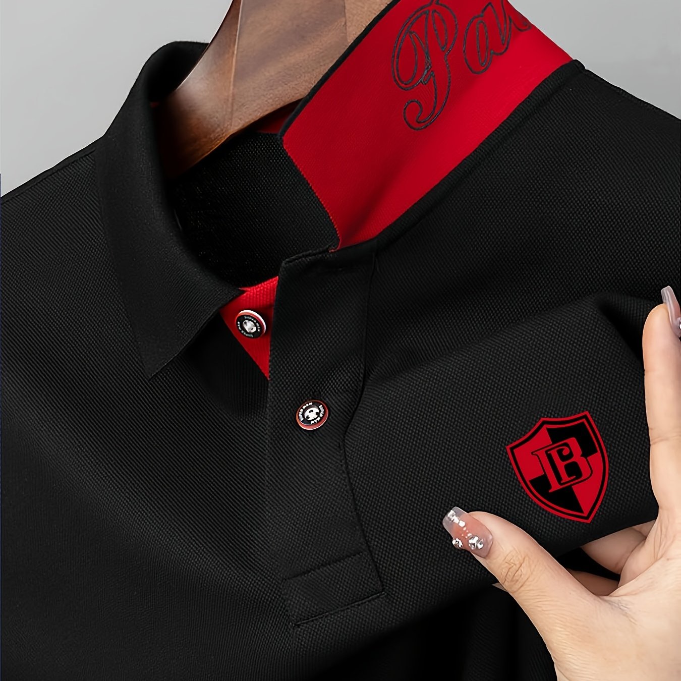 Men'S Fashion Short-Sleeve POLO Shirt | Contrast Rib-Knit Collar with 3D High-Frequency Print | Casual Style, Regular Fit, Summer Season - ayq