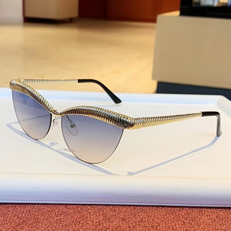 Half-Rim Cat-Eye Decorative Glasses with Zinc Alloy Frame
