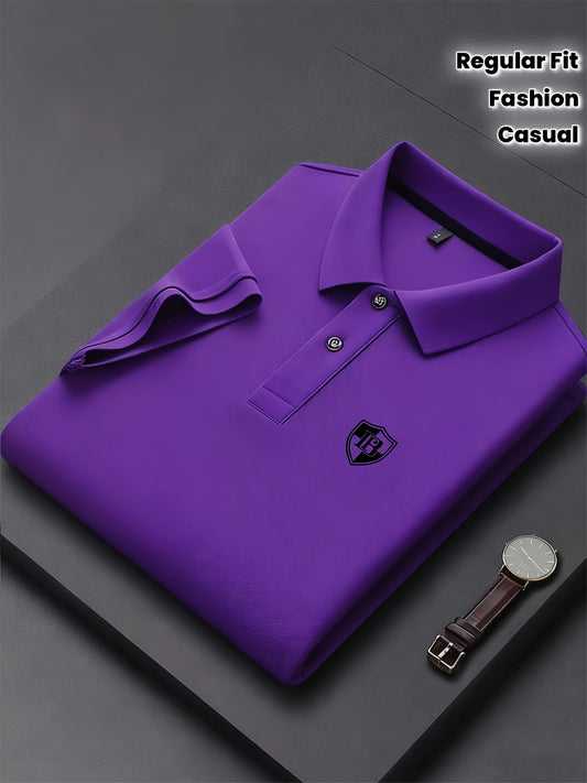 Men'S Fashion Short-Sleeve POLO Shirt | Contrast Rib-Knit Collar with 3D High-Frequency Print | Casual Style, Regular Fit, Summer Season - ayq