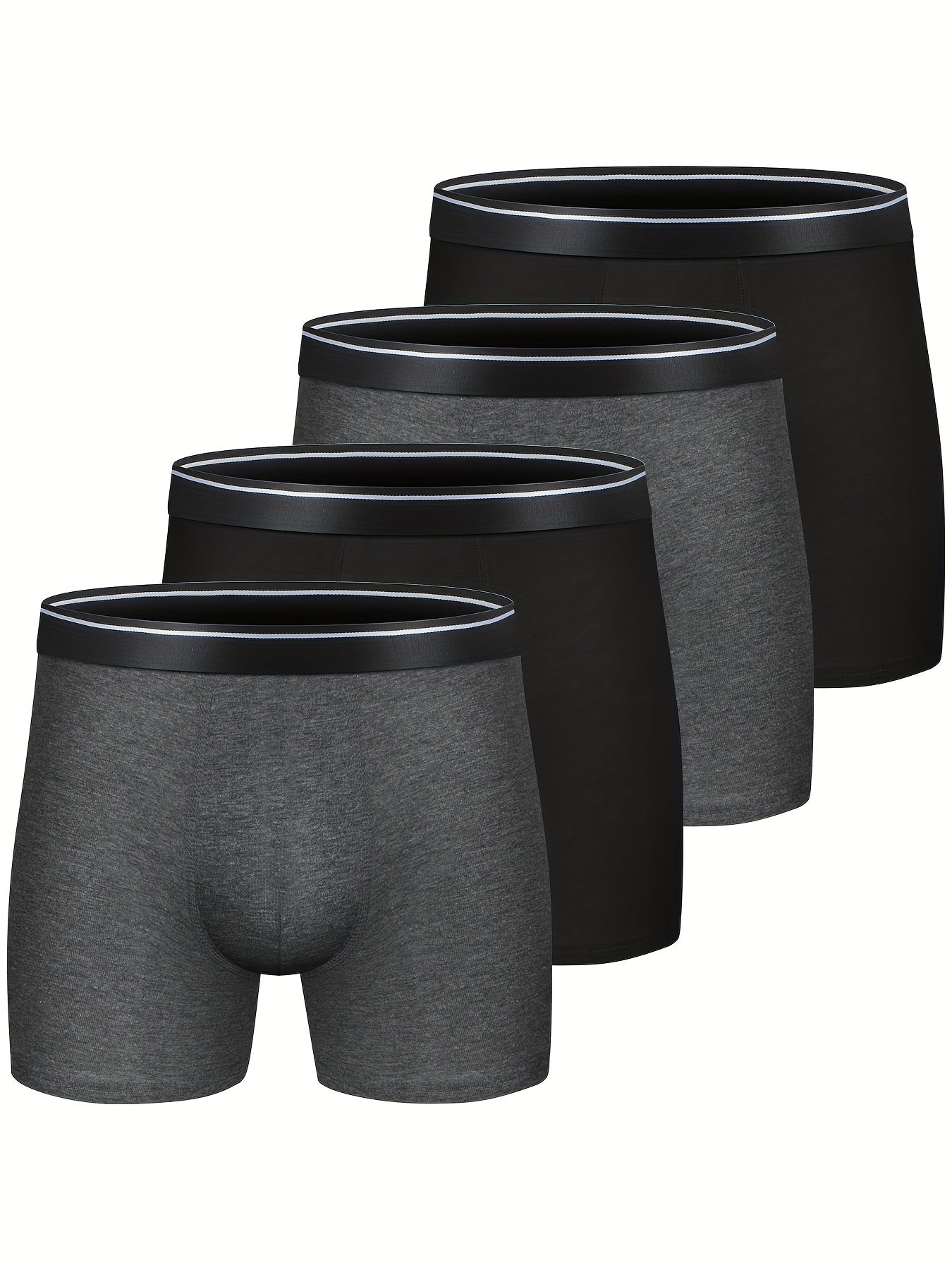 Men's 4-Pack Cotton Stretch Trunk Underwear with Wide Elastic Band