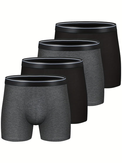 Men's 4-Pack Cotton Stretch Trunk Underwear with Wide Elastic Band