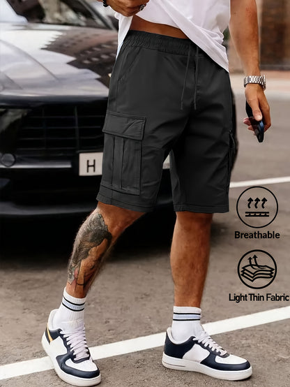 Men's Casual Summer Cargo Shorts with Elastic Waist and Pockets