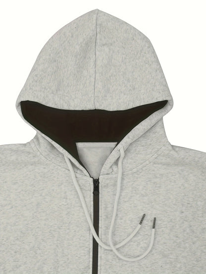 2pcs Men's Solid Color Hooded Long Sleeve Sweatshirt + Pants Set, Casual Co-ord Sports Fitness Set