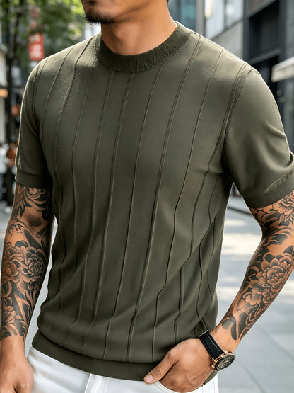 Men's Summer Slim Fit Rib Knit Crew Neck Short Sleeve Top