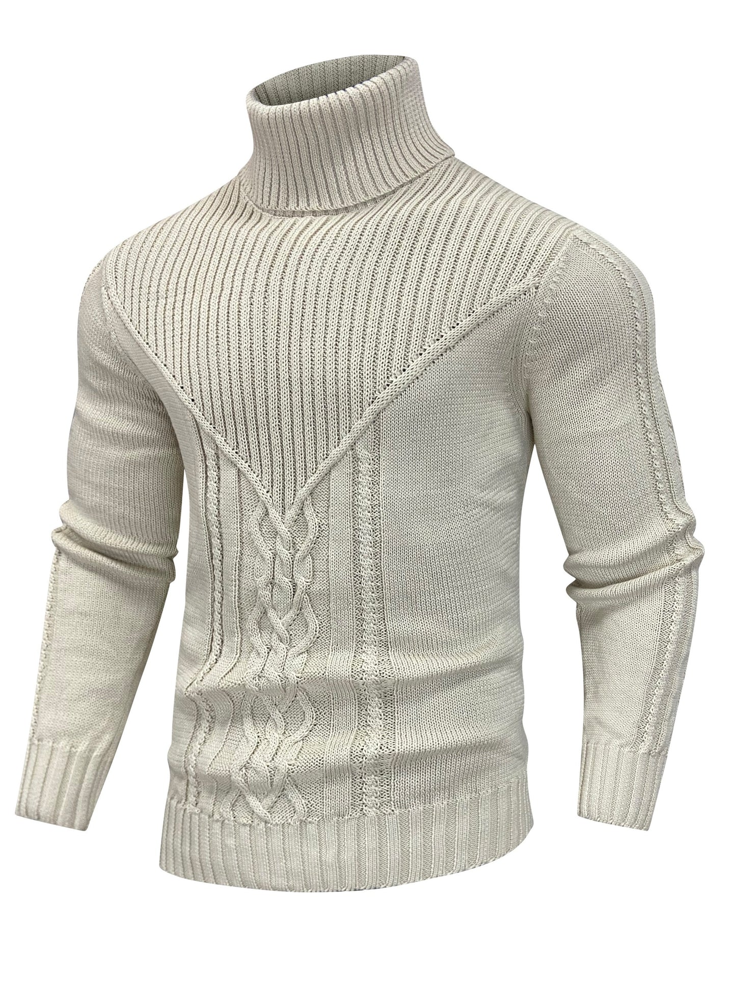 Men'S Casual Winter High Neck Turtleneck Sweater | Black Solid Color, Medium Stretch Fabric, Regular Fit, Hand Wash Only, Sleek Knitwear, Long Sleeve, Rib-Knit Detail