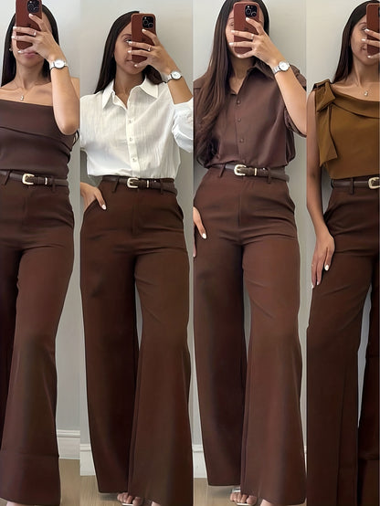 Chic Flare Leg Pants for Women | Elegant Simple Design, Suitable for Commuting, Office, and Everyday Wear, All-Season, Solid Color Not Included