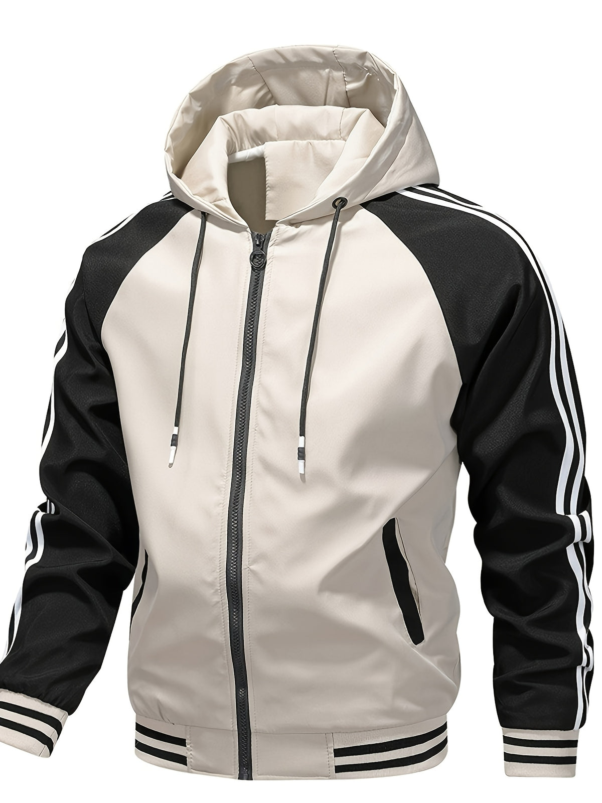Men's Hooded Color Block Zipper Coat for Spring & Autumn