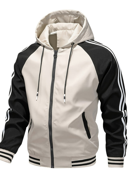 Men's Hooded Color Block Zipper Coat for Spring & Autumn