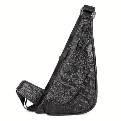 HUMERPAUL Men'S Casual Brown Leather Crossbody Bag with Alligator Print - Adjustable Strap, Multi-Compartment, Everyday Commute Shoulder Bag, Everyday Bag   Casual Style Bag   Adjustable Strap Bag