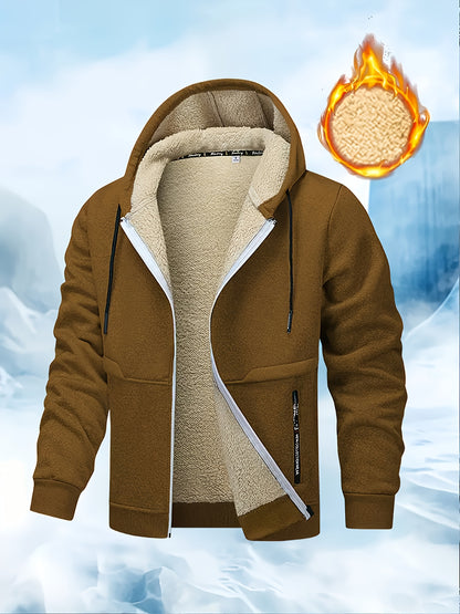 Men's Casual Warm Fleece Hooded Jacket with Zipper