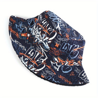 Letter Printed Bucket Hats For Men And Women - Outdoor Sun Protection Double-Sided Hats