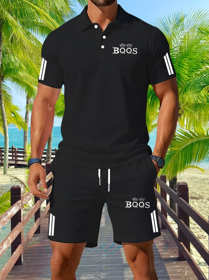 Men's Casual Summer Polo Shirt and Shorts Set - Slight Stretch